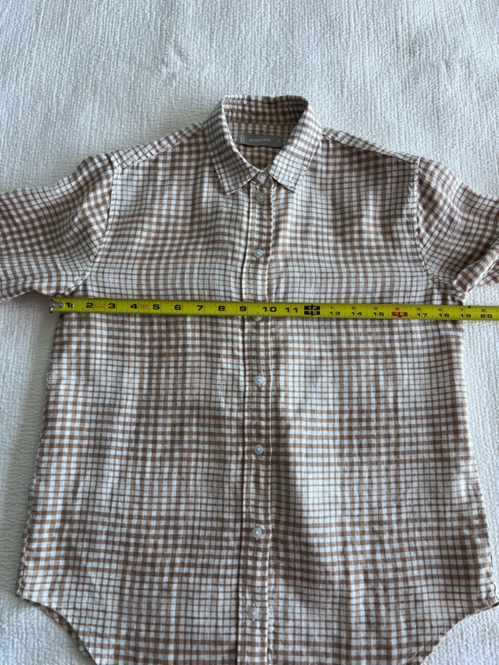 Everlane EUC Women’s Beige Gingham Button-Down Plaid Long Sleeve Shirt Size: 00 - Picture 6 of 13
